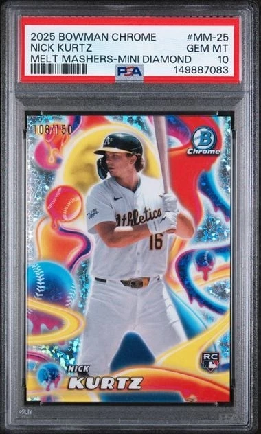 Graded 2025 Topps Bowman Chrome Nick Kurtz #MM25 Mini Diamond /150 RC PSA 10