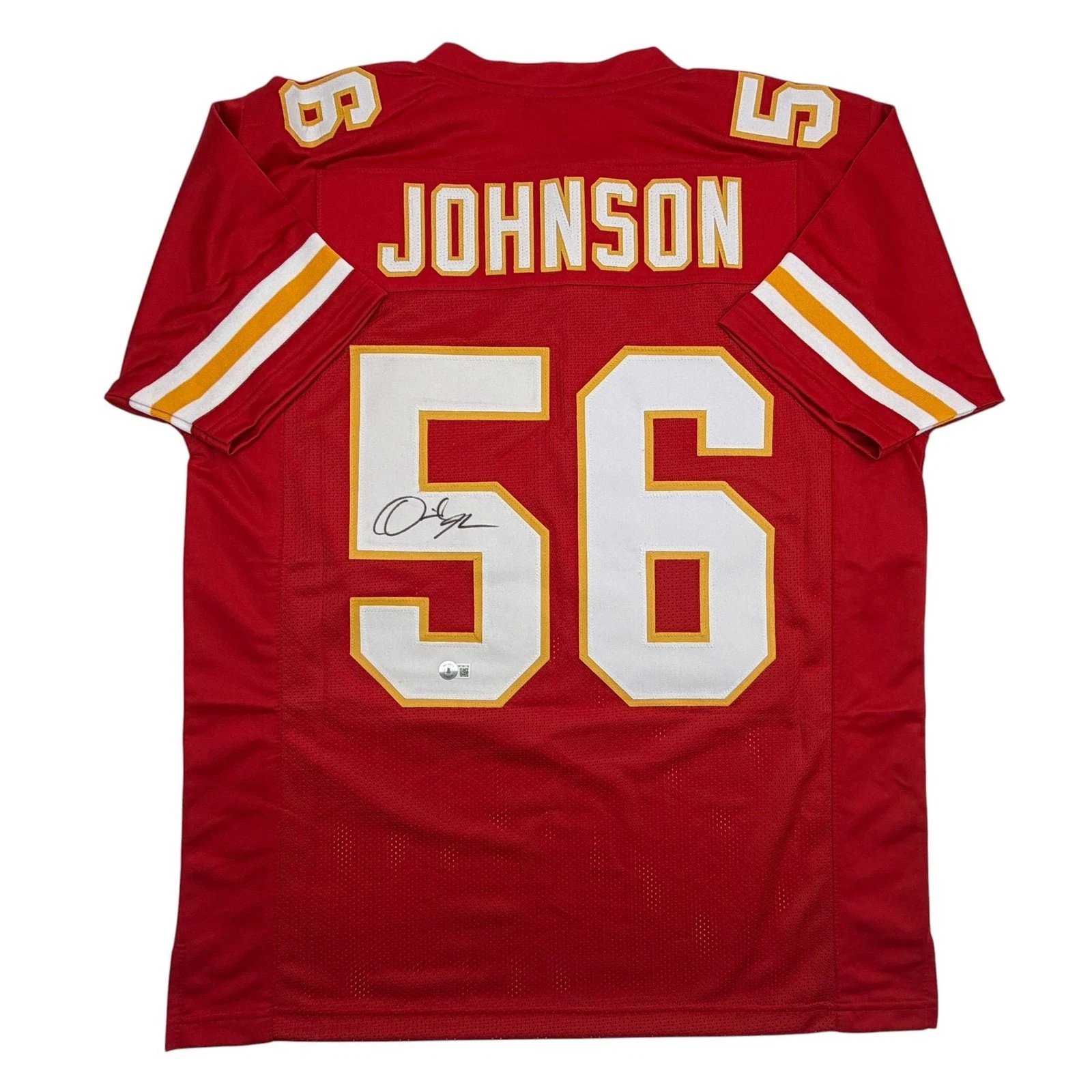 Autographed/Signed Derrick Johnson Kansas City Red Football Jersey Beckett COA