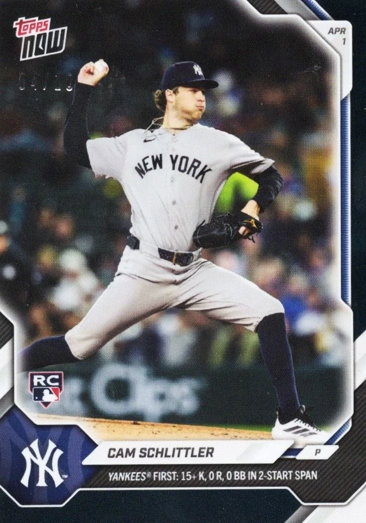 2026 Topps Now Cam Schlittler #41 Black Foil /10 Rookie RC Baseball Card