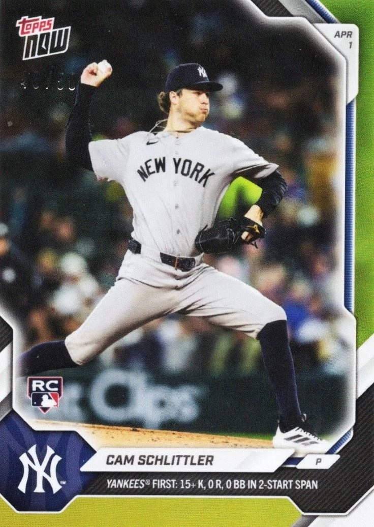 2026 Topps Now Cam Schlittler #41 Gold Foil /50 Rookie RC Baseball Card