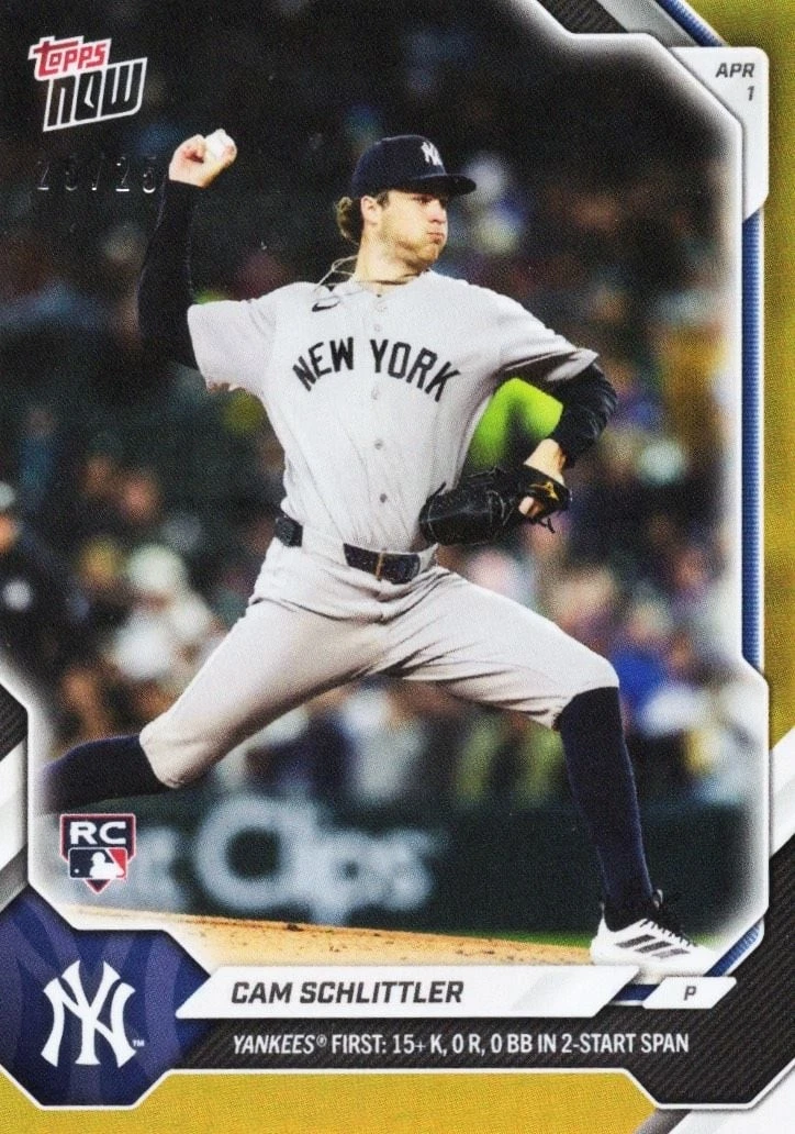 2026 Topps Now Cam Schlittler #41 Orange Foil /25 Rookie RC Baseball Card