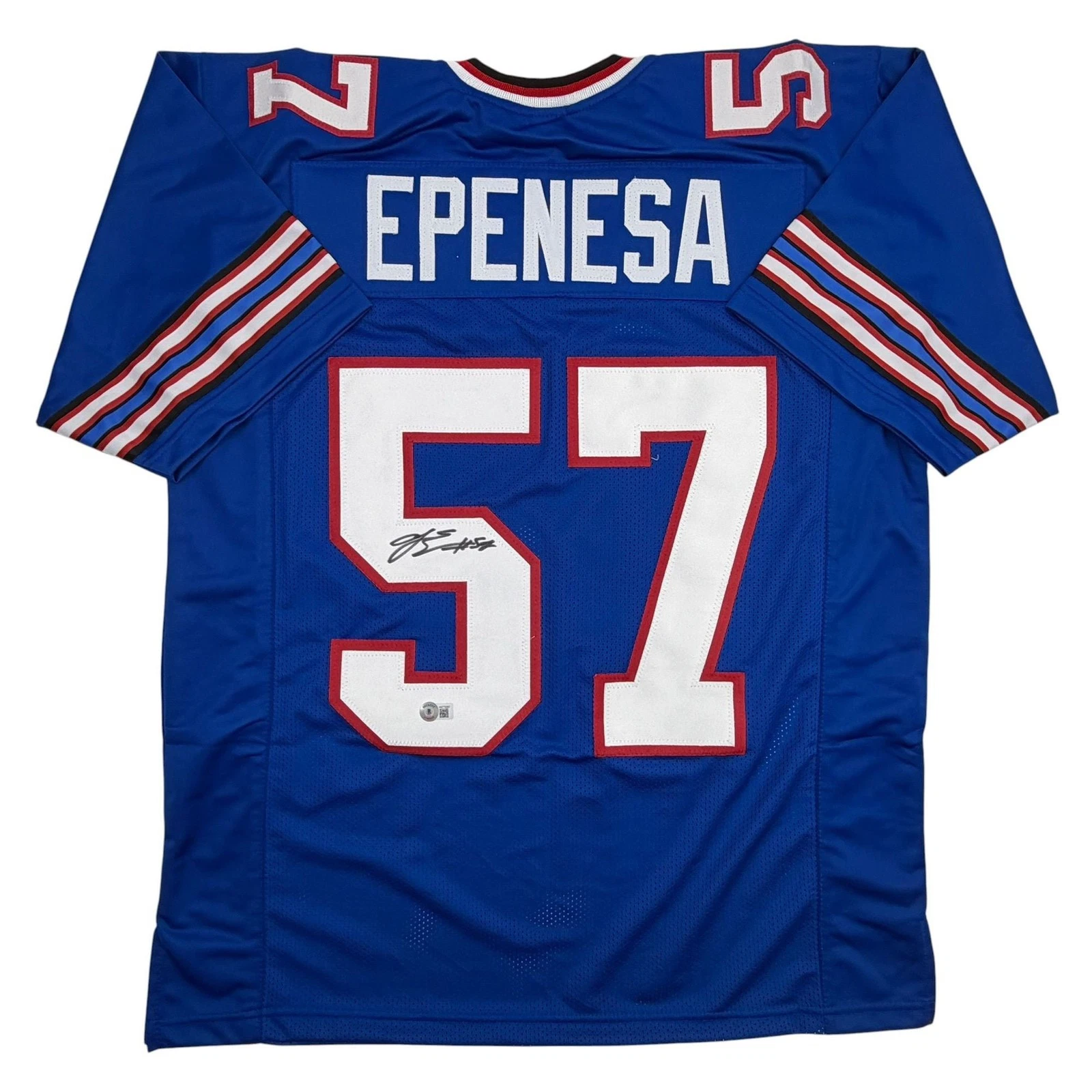 Autographed/Signed AJ A.J. Epenesa Buffalo Blue Football Jersey Beckett BAS COA