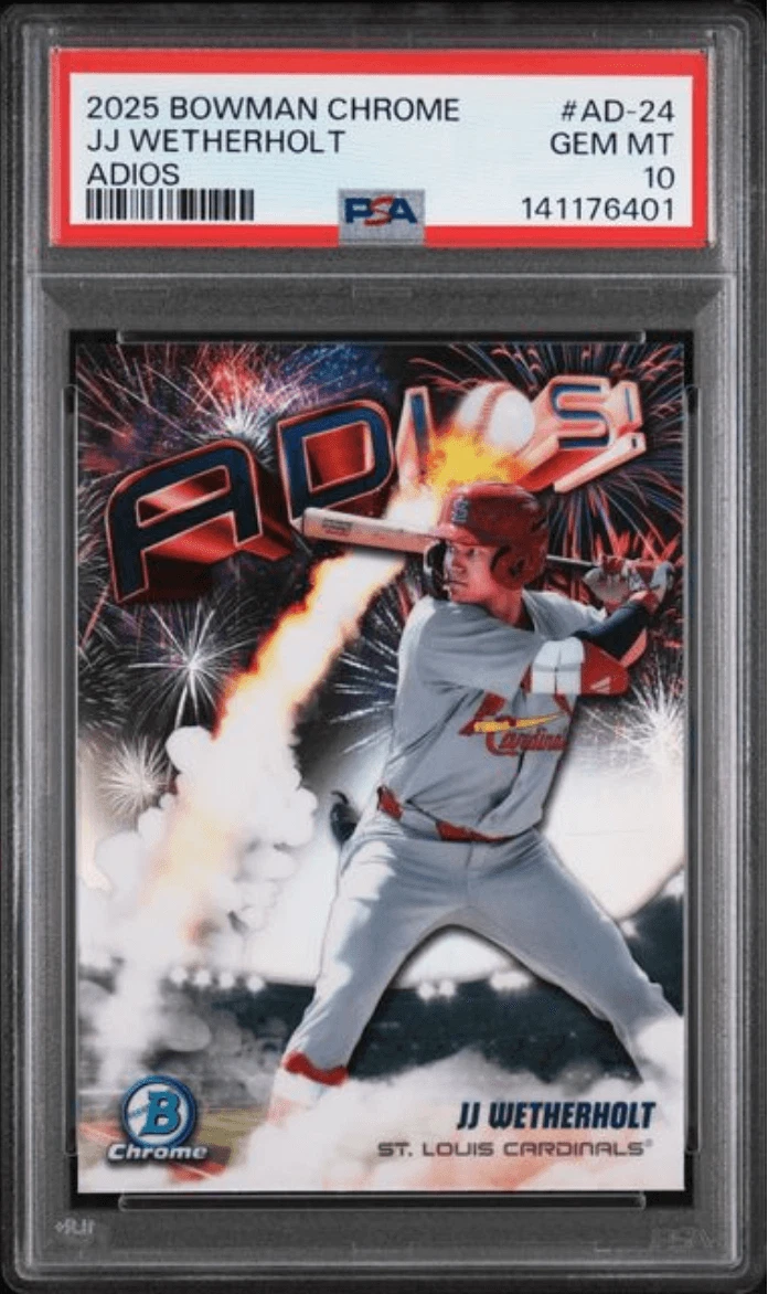 Graded 2025 Bowman Chrome JJ Wetherholt #AD24 Adios RC Baseball Card PSA 10