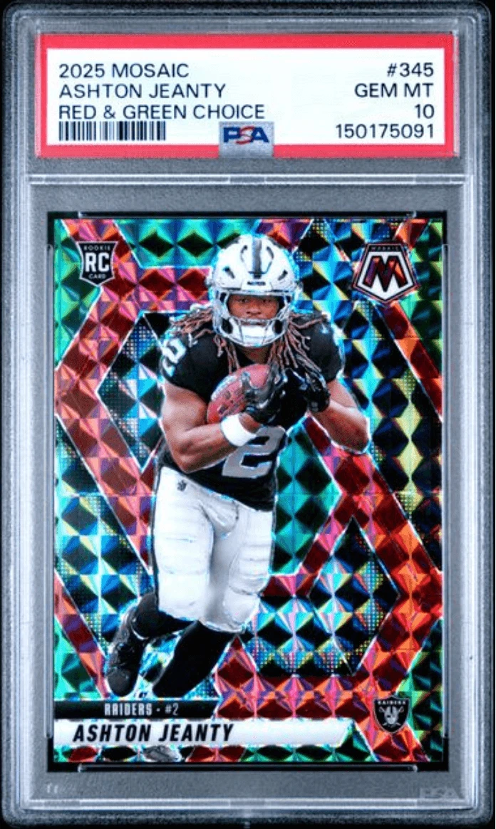 Graded 2025 Mosaic Ashton Jeanty #345 Red & Green Choice RC Football Card PSA 10