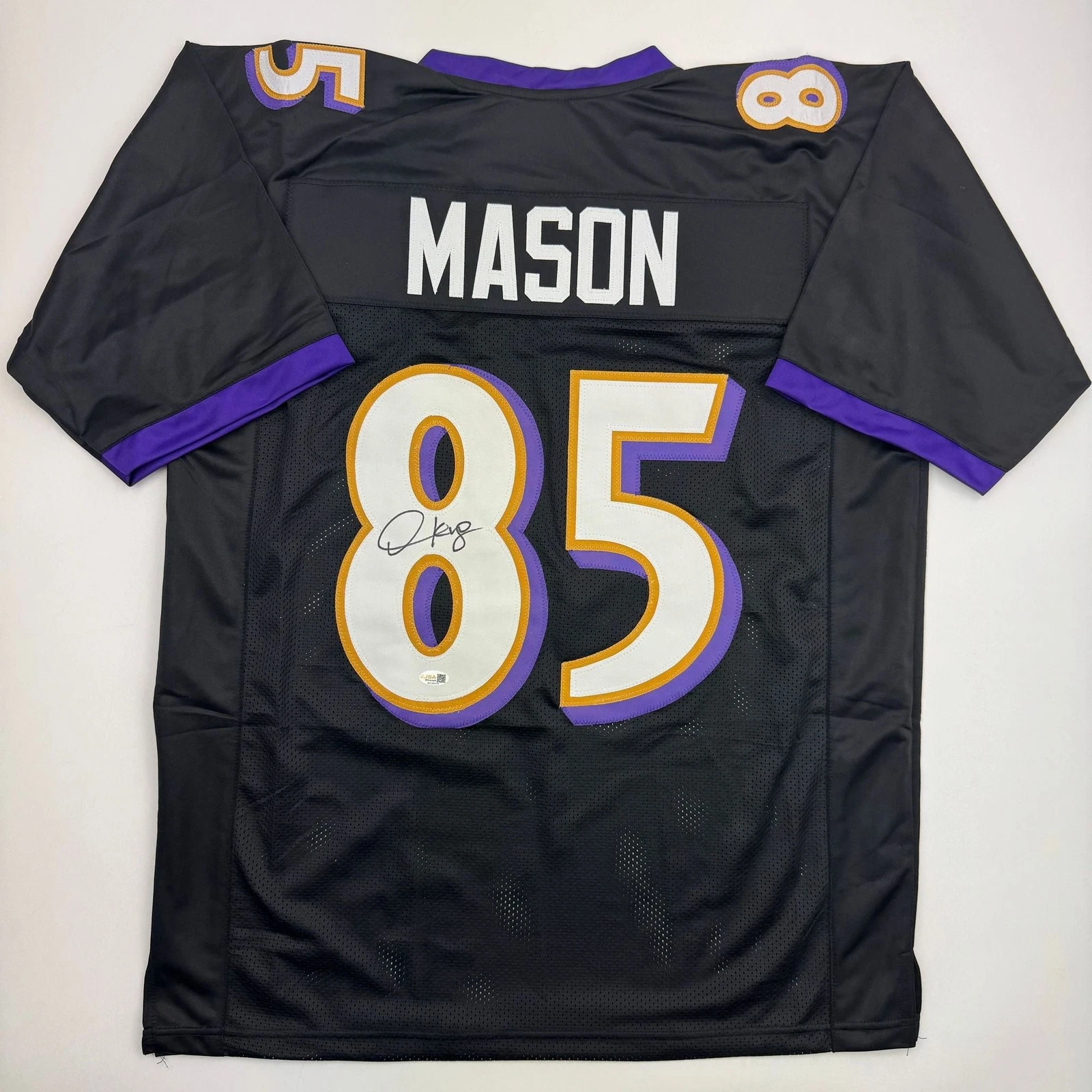 Autographed/Signed Derrick Mason Baltimore Black Football Jersey Beckett BAS COA