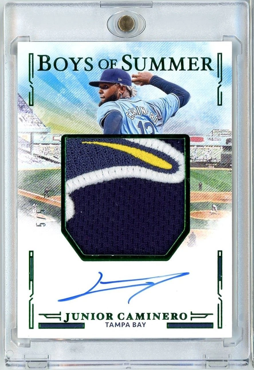 2025 Panini Boys of Summer Junior Caminero JMSJC 5/5 Relic Auto Baseball Card