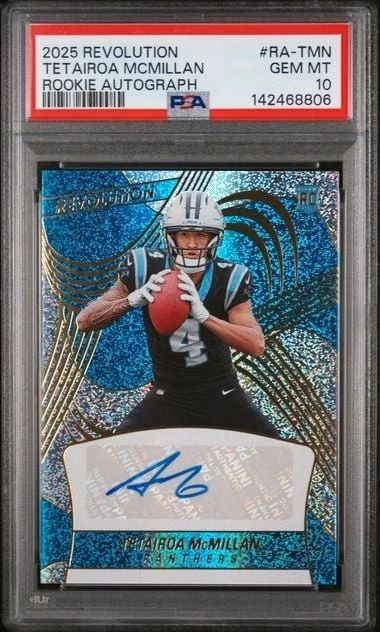 Graded 2025 Revolution Tetairoa McMillan RATMN /299 Rookie Autograph PSA 10