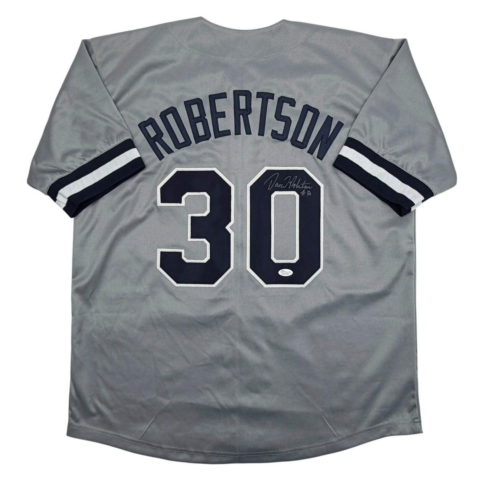 Autographed/Signed David Robertson New York Grey Baseball Jersey JSA COA
