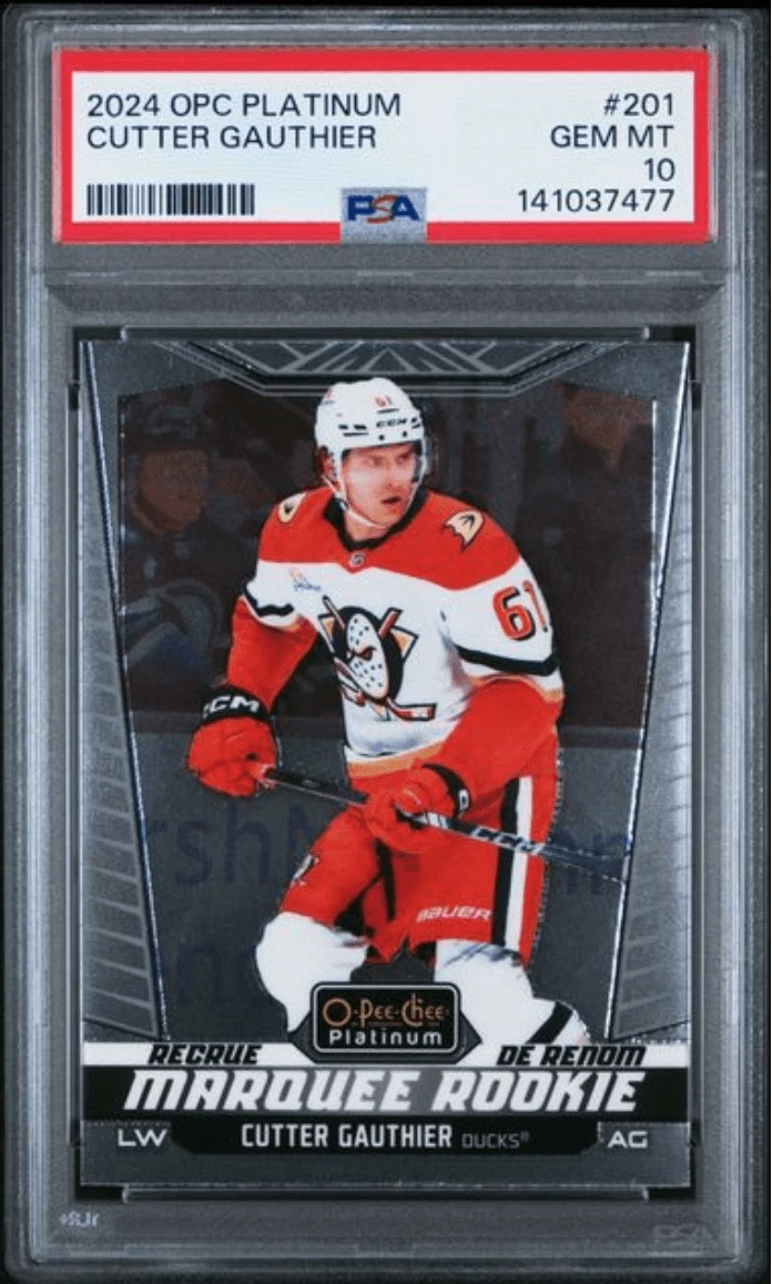 Graded 2024 Upper Deck OPC Platinum Cutter Gauthier #201 RC Hockey Card PSA 10