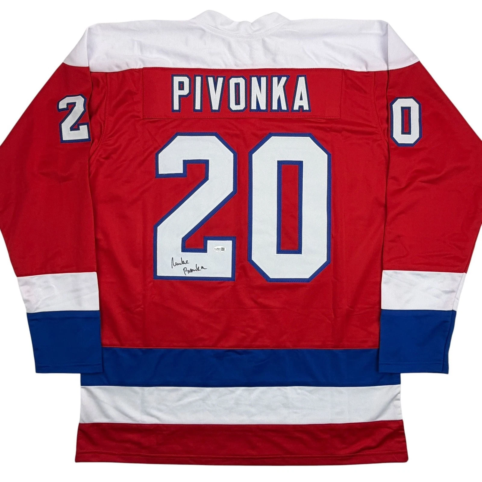 Autographed/Signed Michal Pivonka Washington Red Hockey Jersey JSA COA