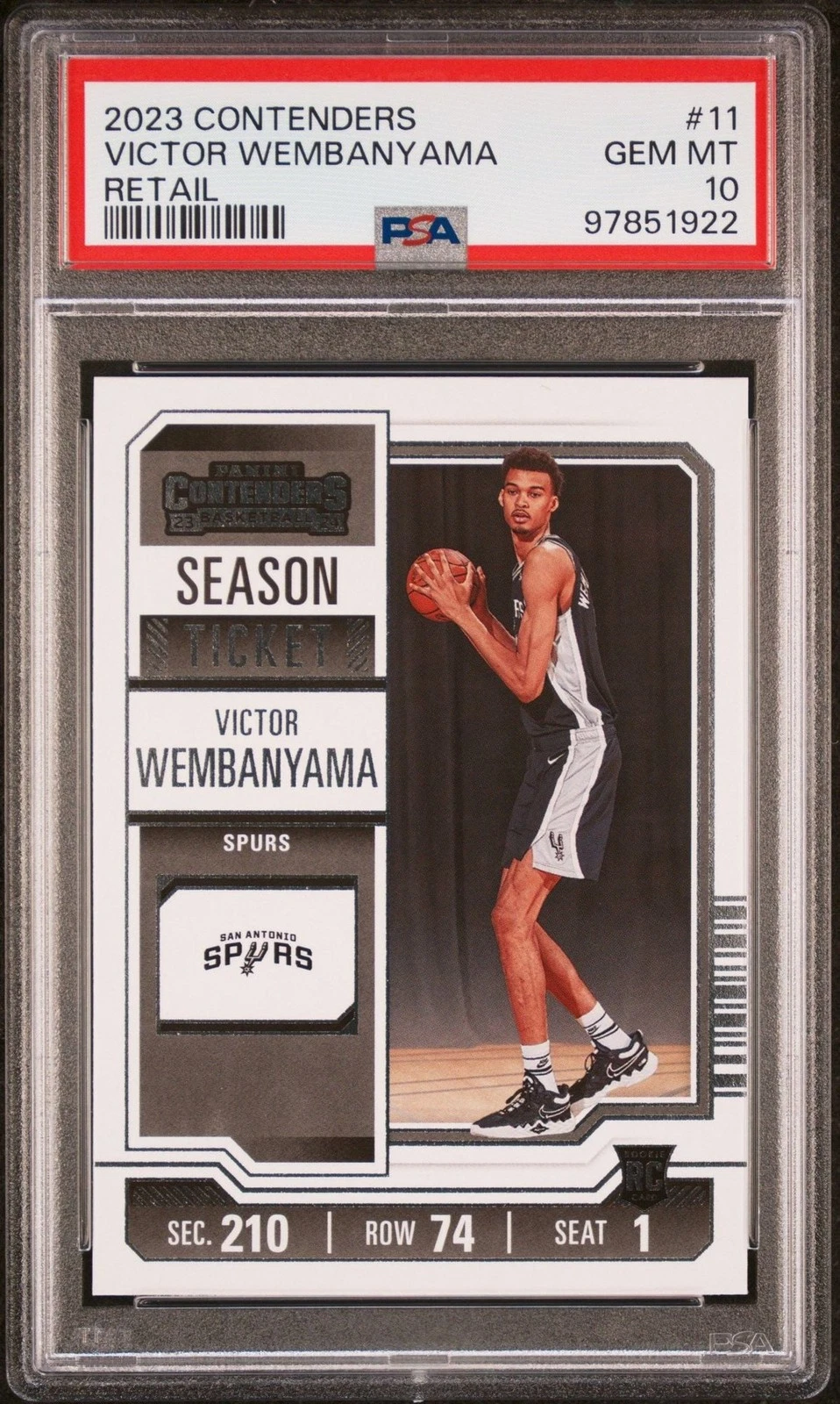 Graded 2023 Panini Contenders Victor Wembanyama #11 Retail Rookie RC Card PSA 10