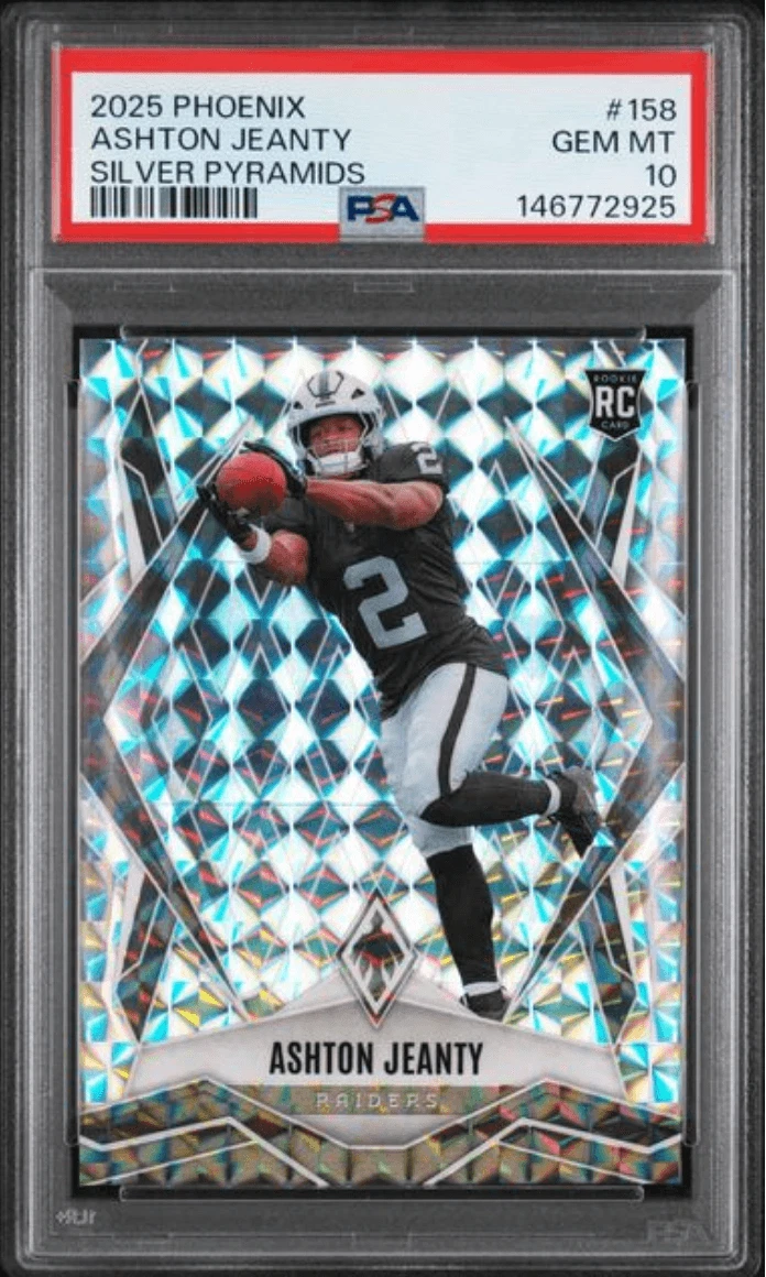 Graded 2025 Phoenix Ashton Jeanty #158 Silver Pyramids RC Football Card PSA 10