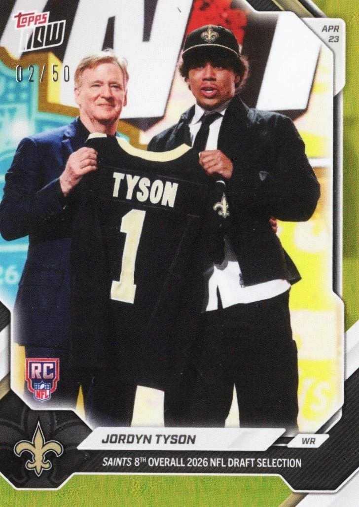 2026 Topps Now Jordyn Tyson #JTYS Gold Foil /50 Rookie RC Football Card