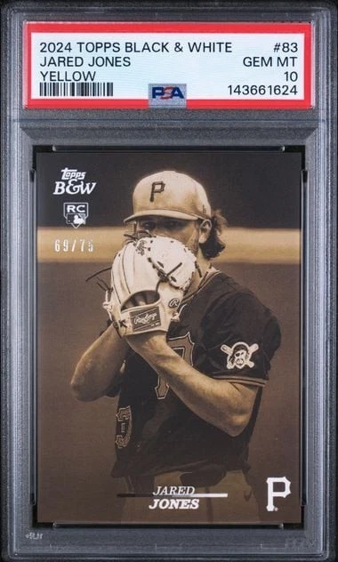 Graded 2024 Topps Black & White Jared Jones #83 /75 Yellow Rookie RC PSA 10
