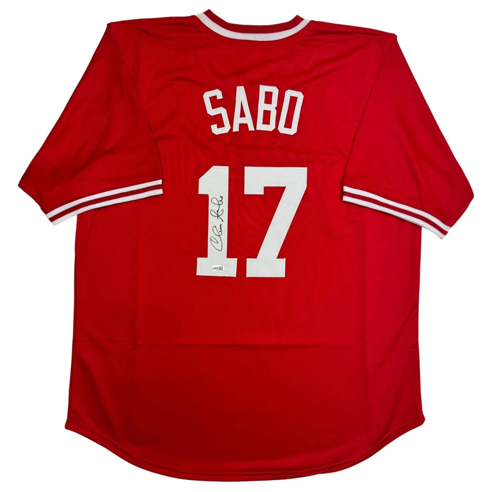 Autographed/Signed Chris Sabo Cincinnati Red Baseball Jersey JSA COA