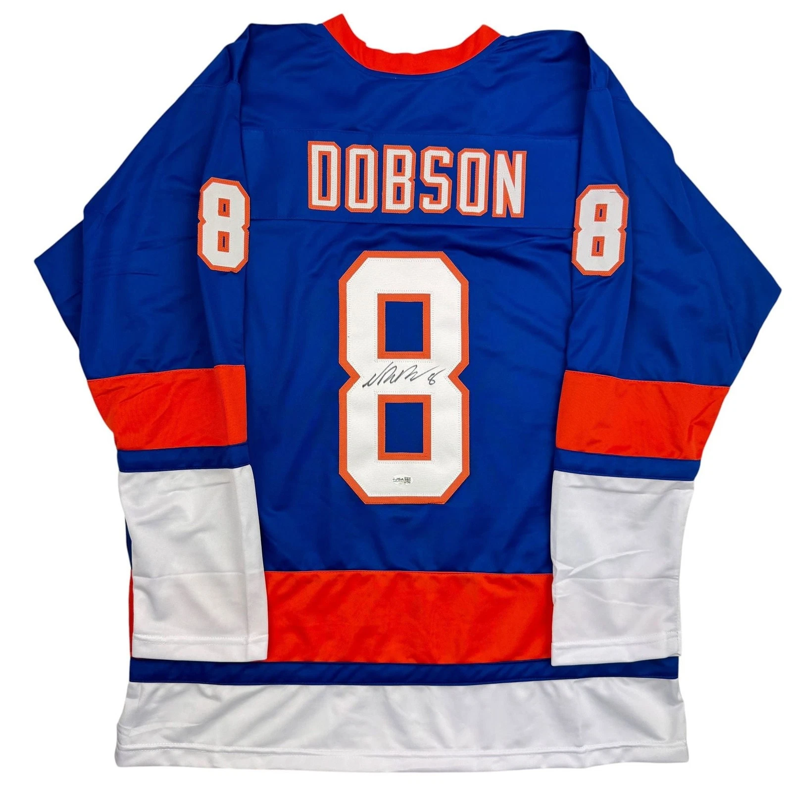 Autographed/Signed Noah Dobson New York Blue Hockey Jersey JSA COA