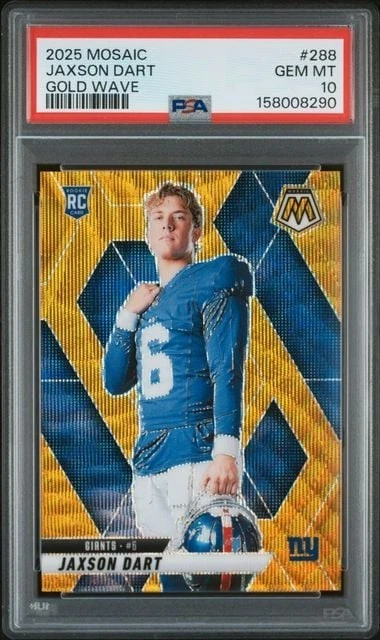 Graded 2025 Panini Mosaic Jaxson Dart #288 /10 Gold Wave RC Football Card PSA 10
