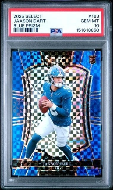 Graded 2025 Panini Select Jaxson Dart #193 /175 Blue Prizm RC PSA 10
