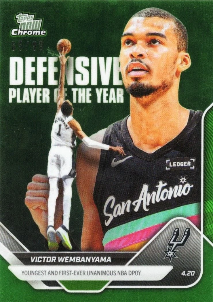 2025 Topps Now Victor Wembanyama #DPOY Green Chrome /99 Basketball Card
