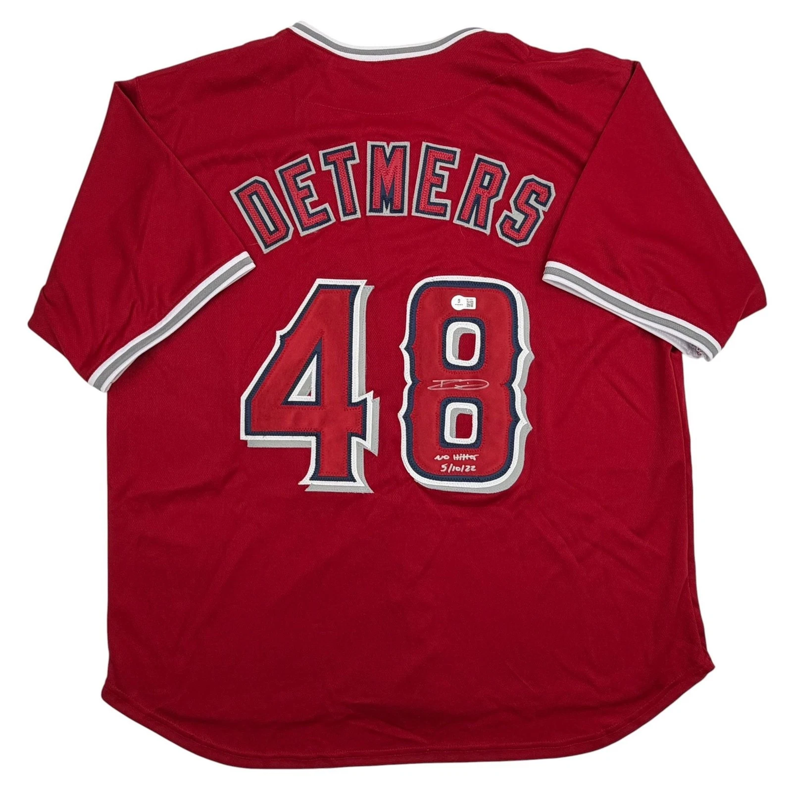 Autographed/Signed Reid Detmers Los Angeles Anaheim Red Jersey Beckett BAS COA