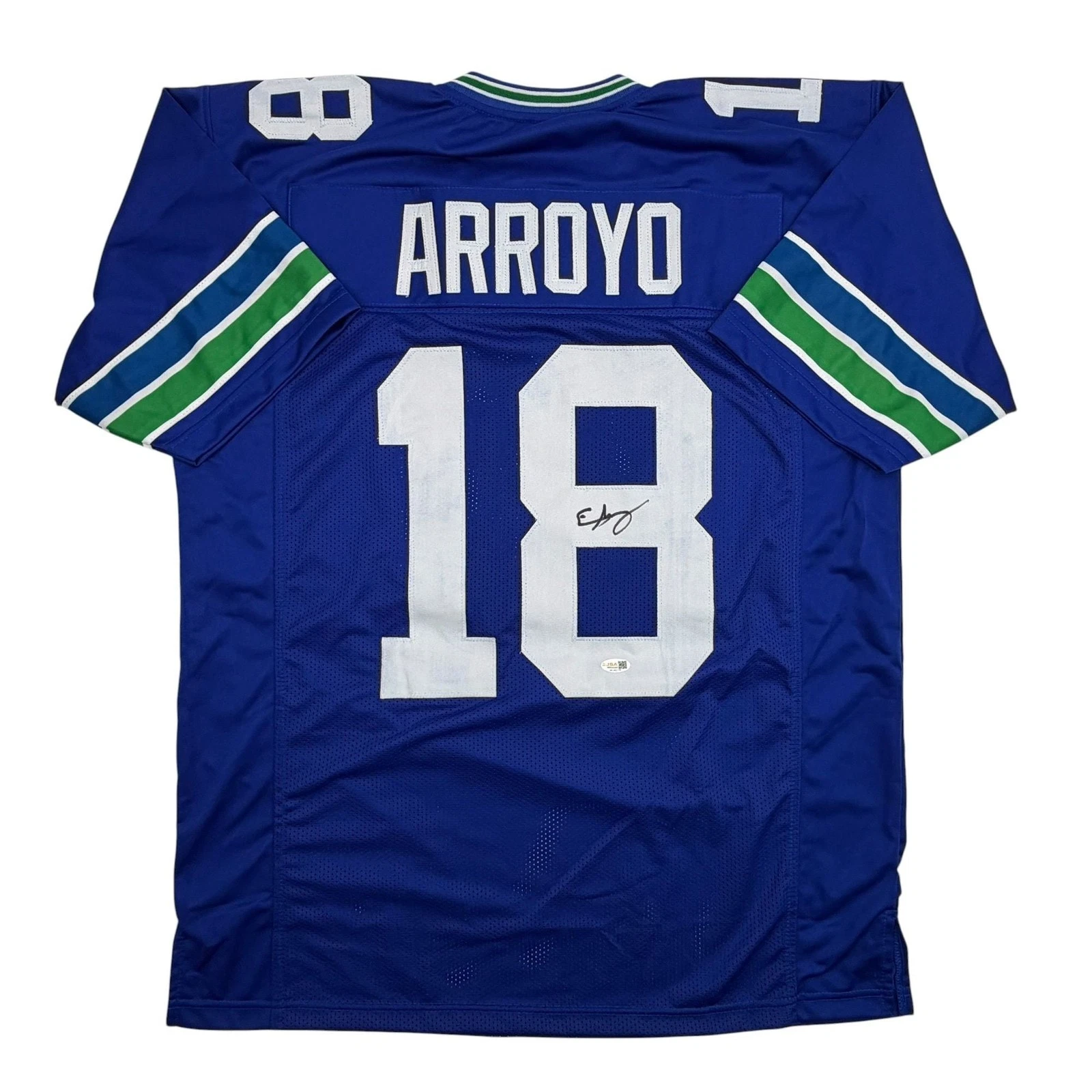 Autographed/Signed Elijah Arroyo Seattle Retro Blue Football Jersey JSA COA
