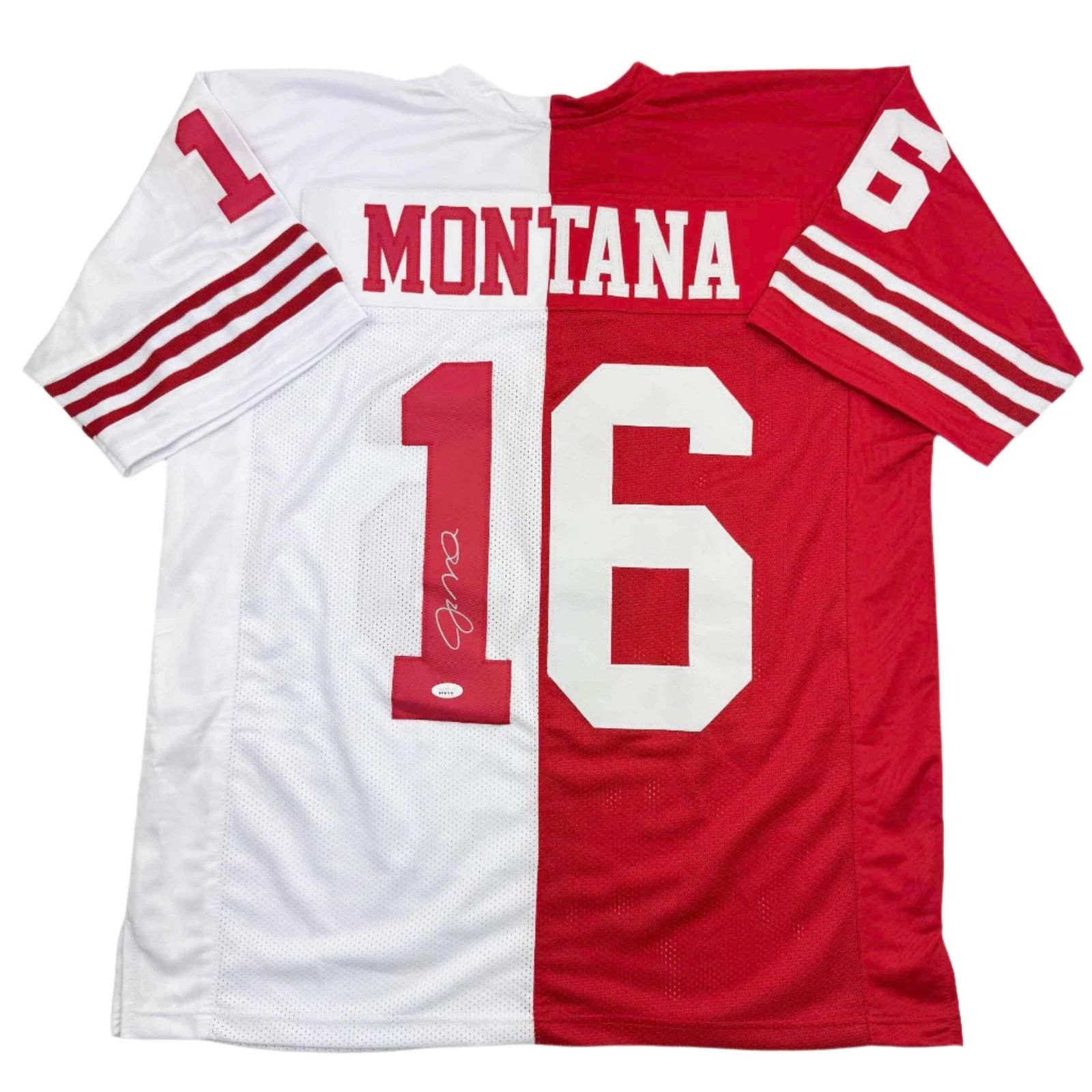Autographed/Signed Joe Montana San Francisco Split Football Jersey JSA COA