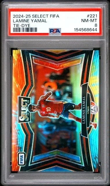 Graded 2024 Panini Select FIFA Lamine Yamal #221 /25 Tie Dye Soccer Card PSA 8