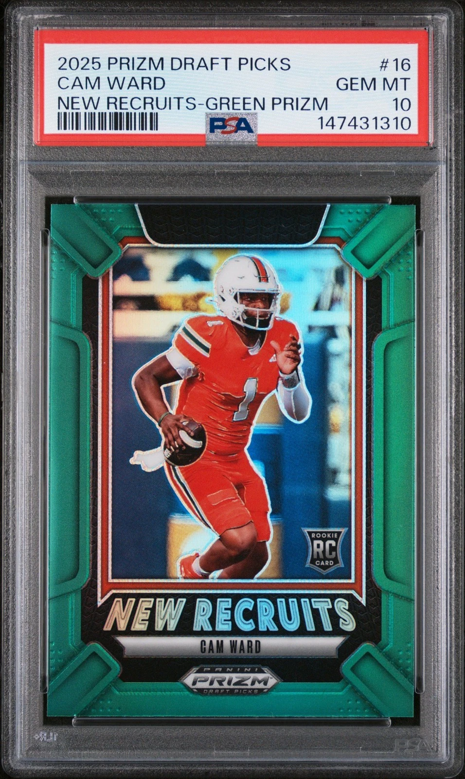 Graded 2025 Panini Prizm DP Cam Ward #16 New Recruits Green Rookie Card PSA 10