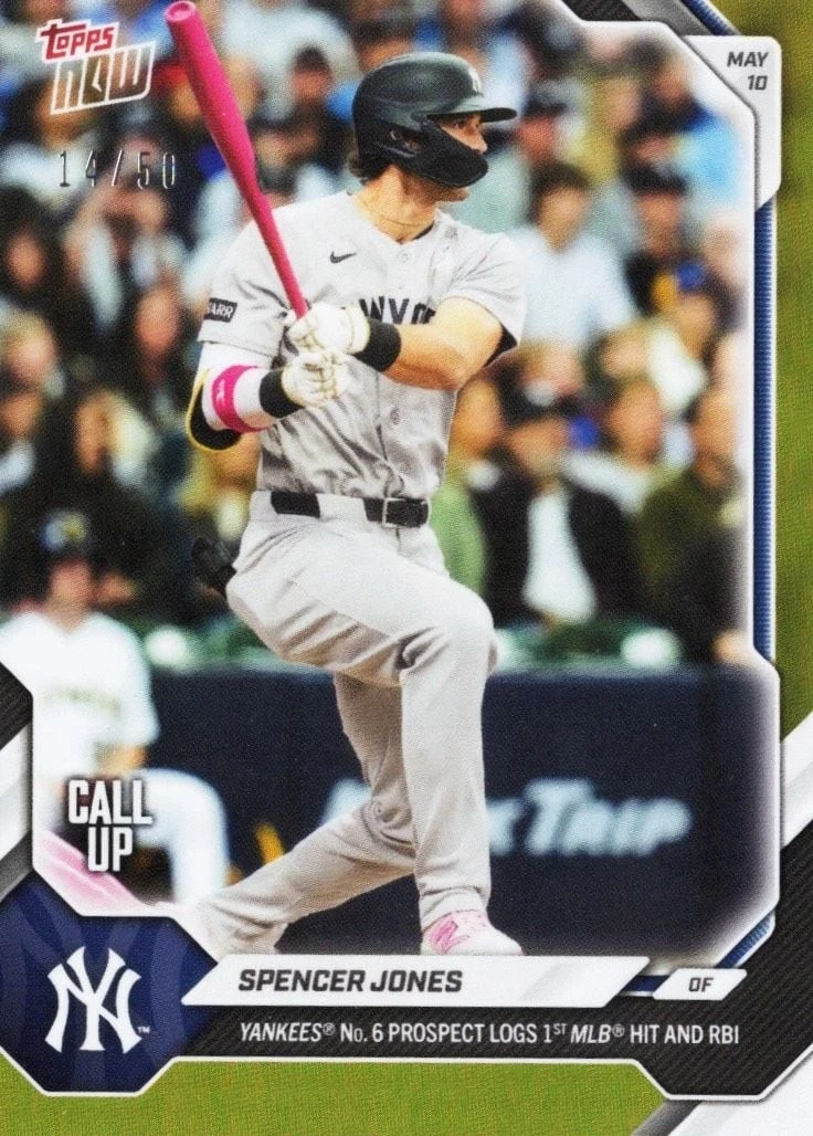 2026 Topps Now Spencer Jones #186 Gold Foil /50 Rookie RC Baseball Card