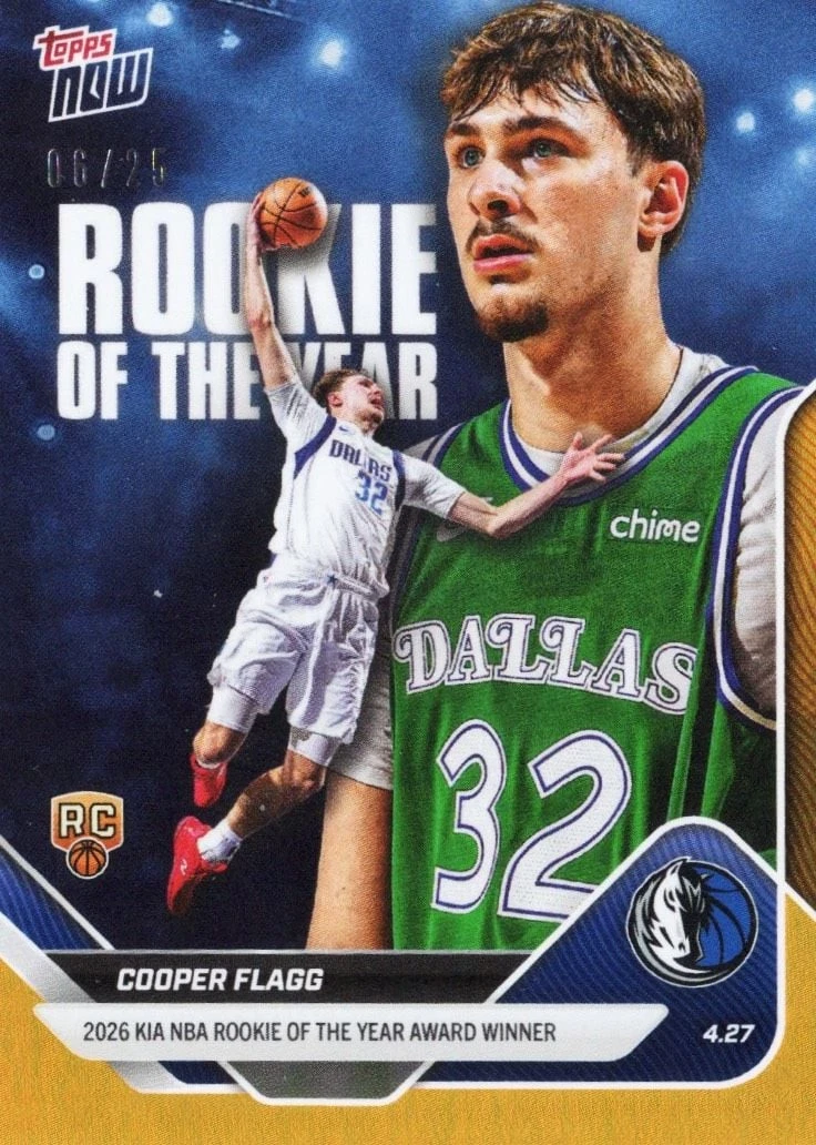2025 Topps Now Cooper Flagg #ROTY Orange Foil /25 Rookie RC Basketball Card