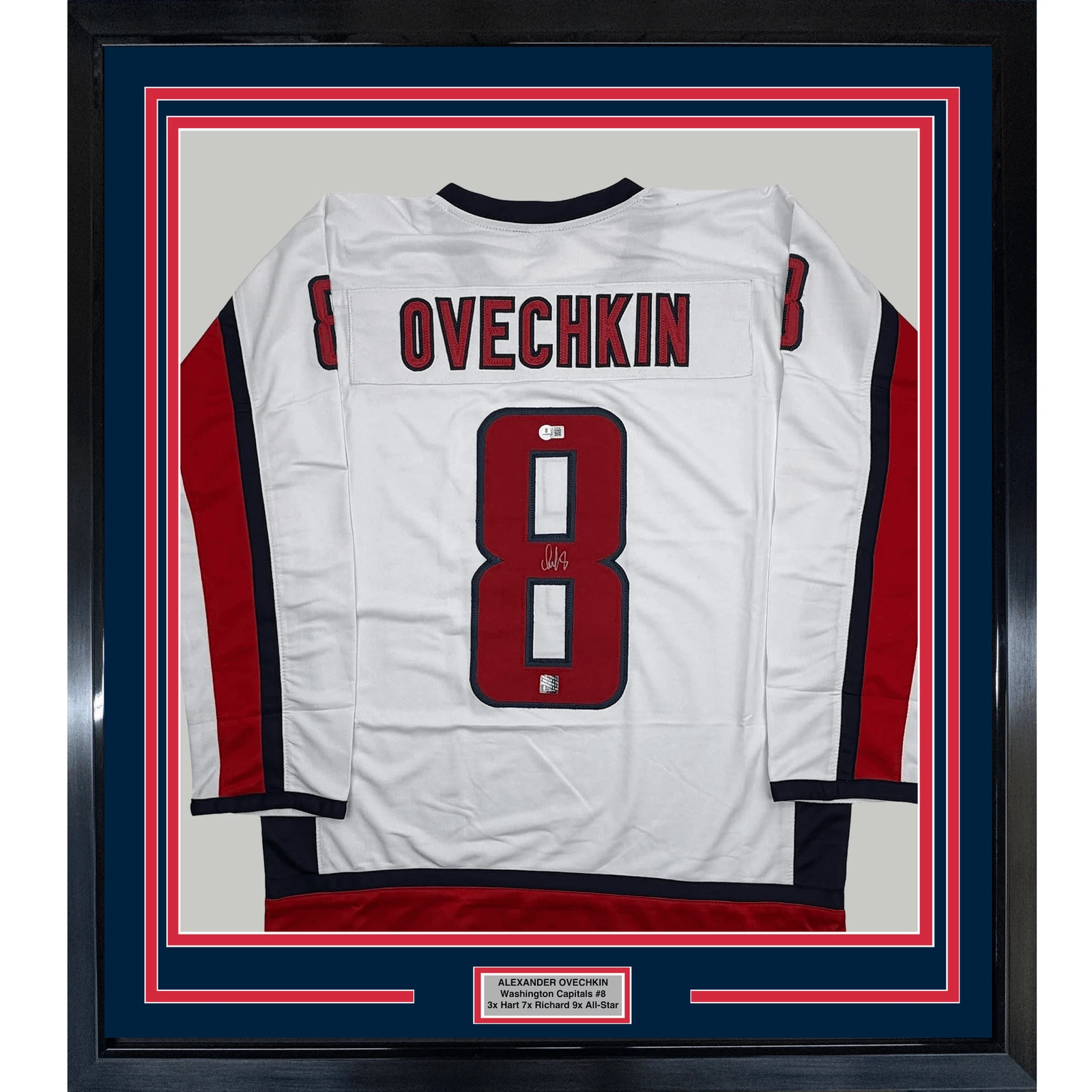 Framed Autographed Alexander Alex Ovechkin 35x39 Washington White Jersey BAS COA