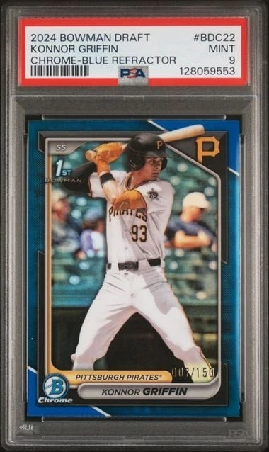 Graded 2025 Bowman Draft Konnor Griffin BDC22 Blue Refractor /150 RC PSA 9