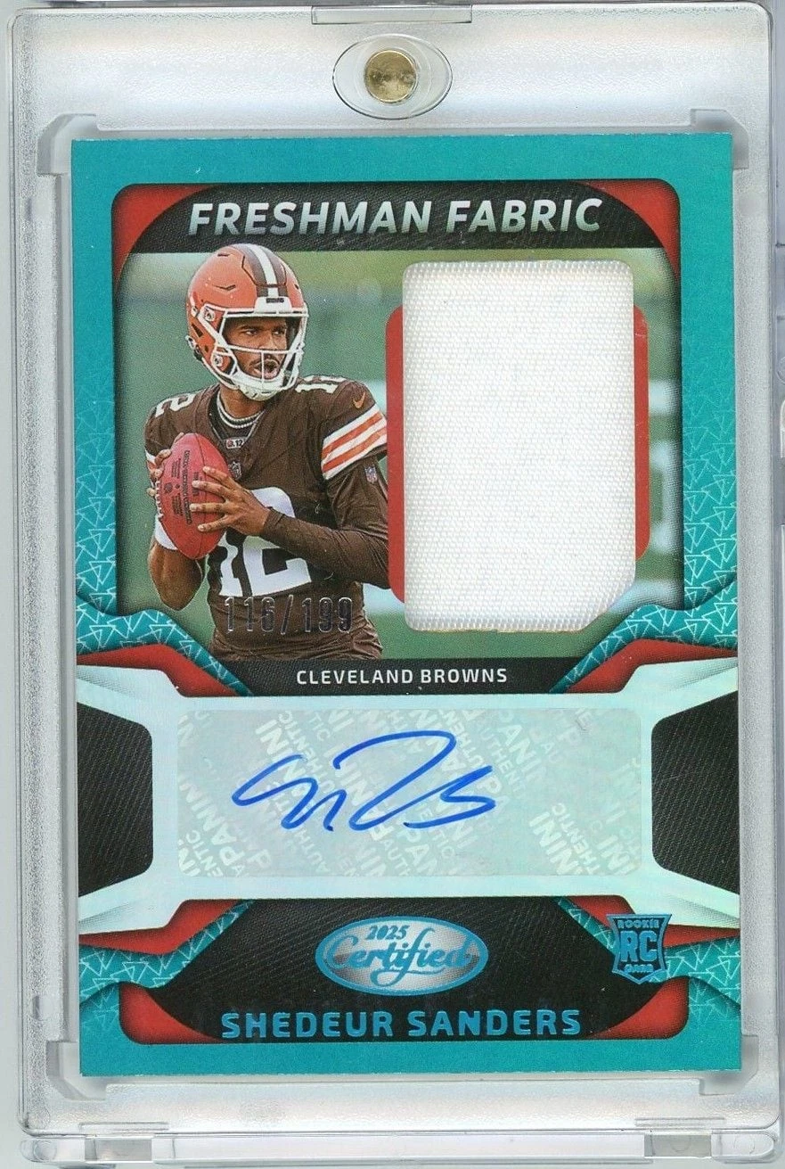2025 Panini Certified Shedeur Sanders FBCSSS Freshman Fabric Auto /199 RC