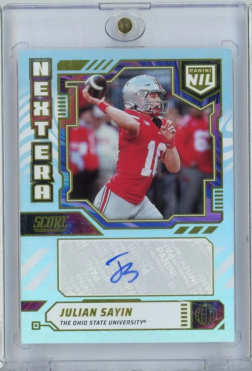 2025 Panini Score NIL Julian Sayin #ENEJSA Next Era Auto Rookie RC Football Card