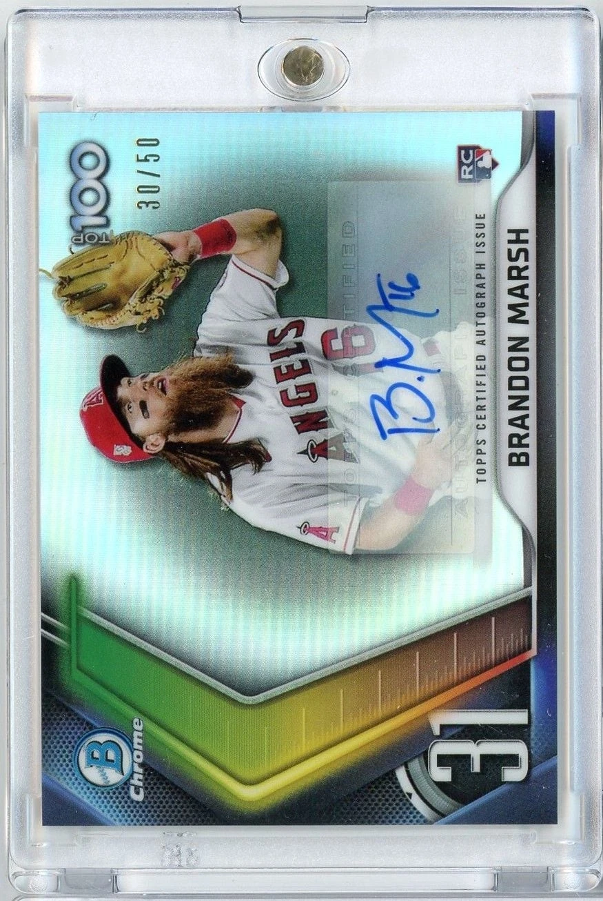 2022 Topps Bowman Chrome Brandon Marsh #BTP31 Top 100 Auto /50 RC Baseball Card