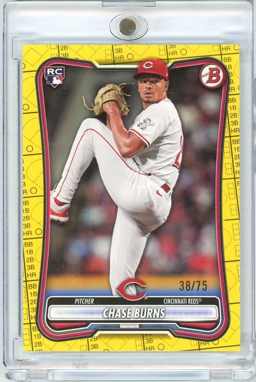 2026 Topps Bowman Chase Burns #3 /75 Yellow Pattern Scorecard Rookie Card