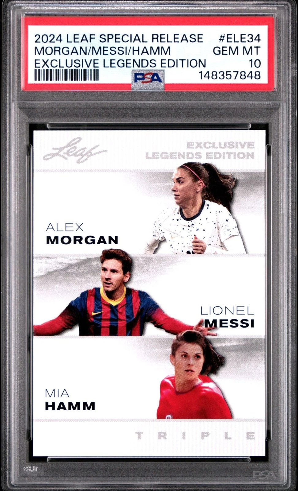 Graded 2024 Leaf Special Lionel Messi Alex Morgan/Hamm #ELE34 Card PSA 10