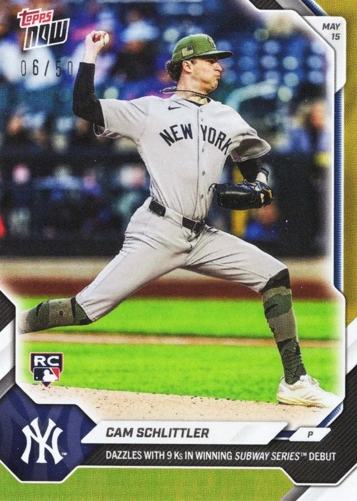 2026 Topps Now Cam Schlittler #206 Gold Foil /50 Rookie RC Baseball Card