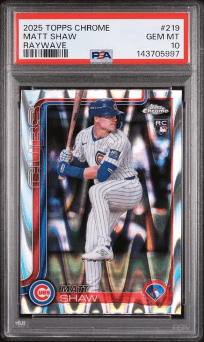 Graded 2025 Topps Chrome Matt Shaw #219 Raywave Rookie Baseball Card PSA 10