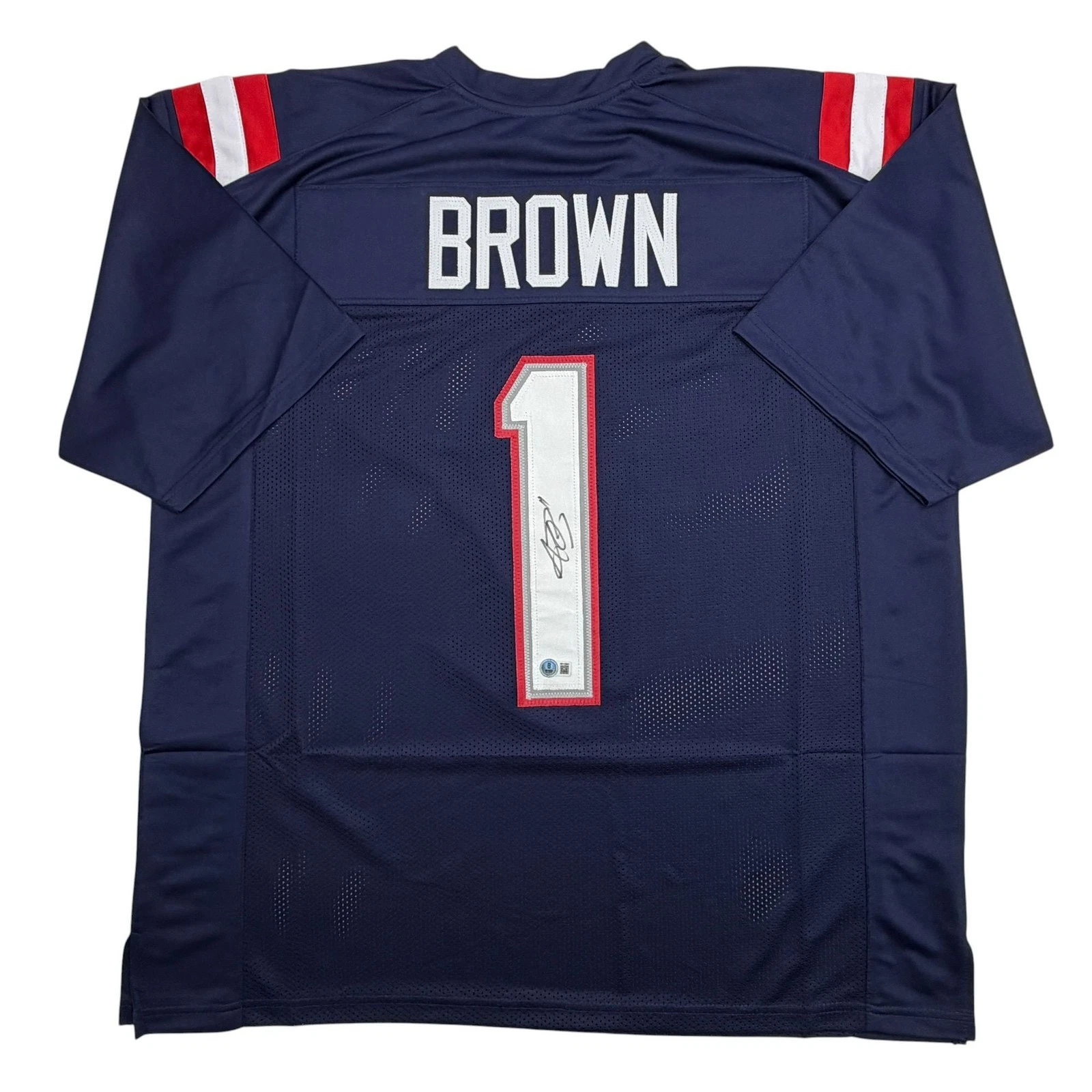 Autographed/Signed AJ Brown New England Patriots Blue Jersey Beckett COA