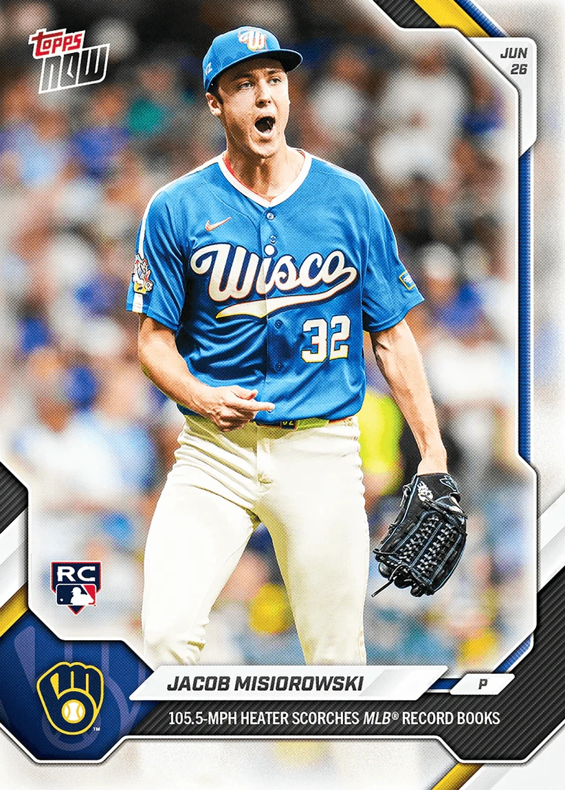2026 Topps Now Jacob Misiorowski #383 Milwaukee Brewers RC Baseball Card