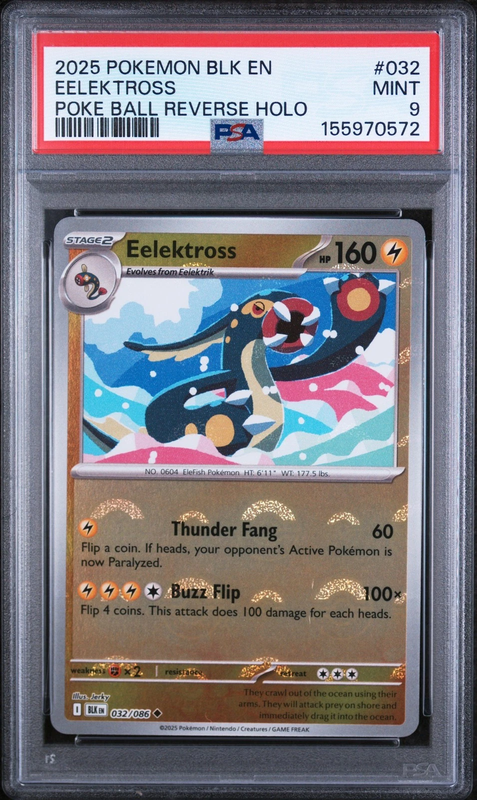 Graded 2025 Pokemon Blk En-Black Bolt Eelektross #032 Card PSA 9 Mint