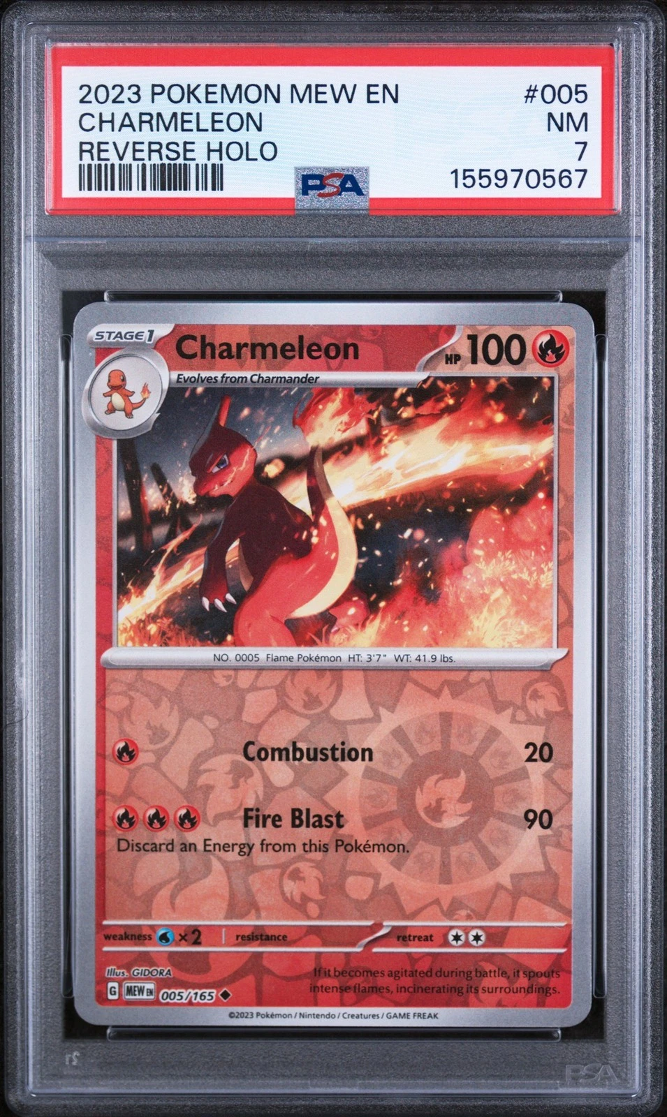 Graded 2023 Pokemon Mew En-151 Charmeleon #005 Card PSA 7 Near Mint