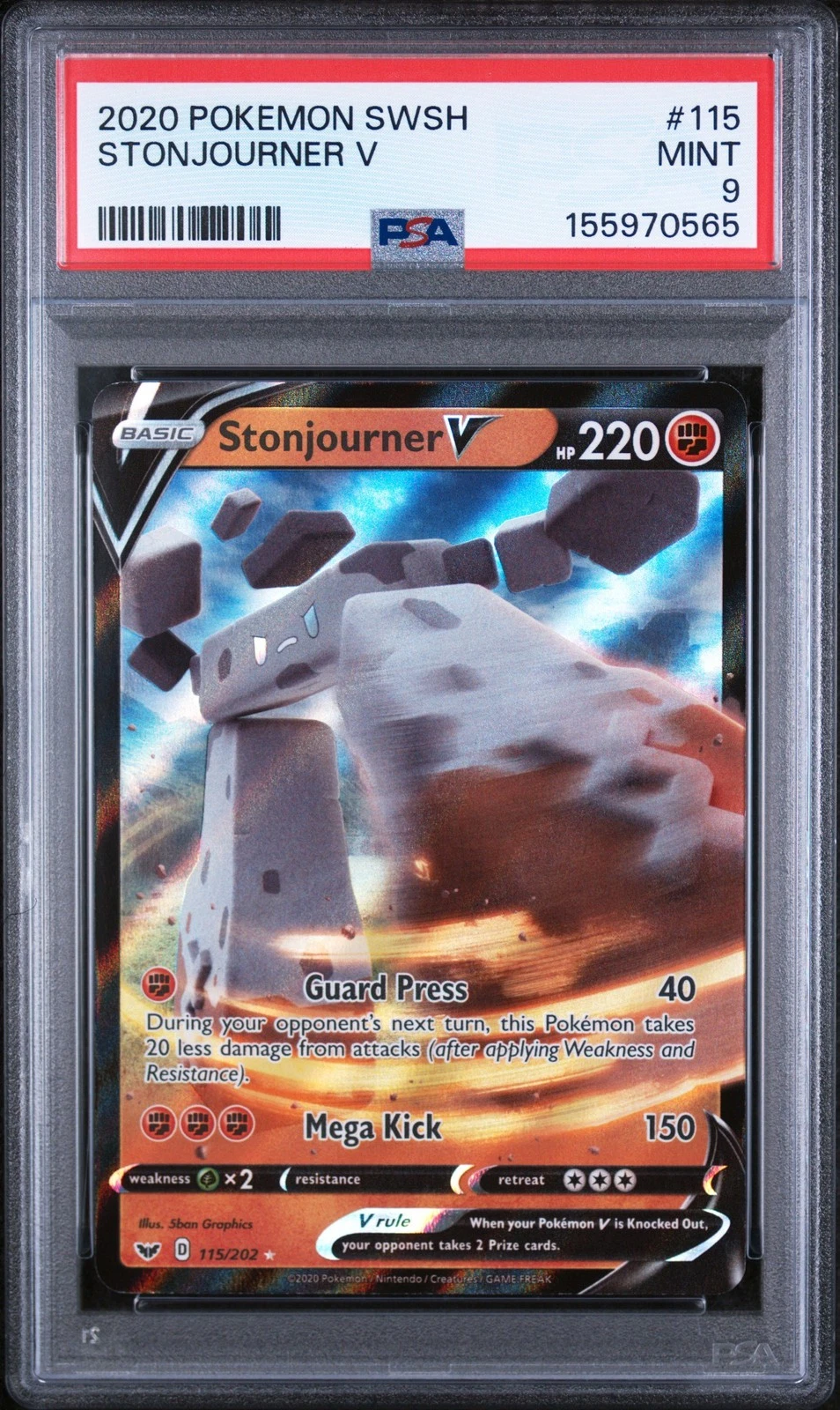 Graded 2020 Pokemon Sword & Shield Stonjourner V #115 Card PSA 9 Mint