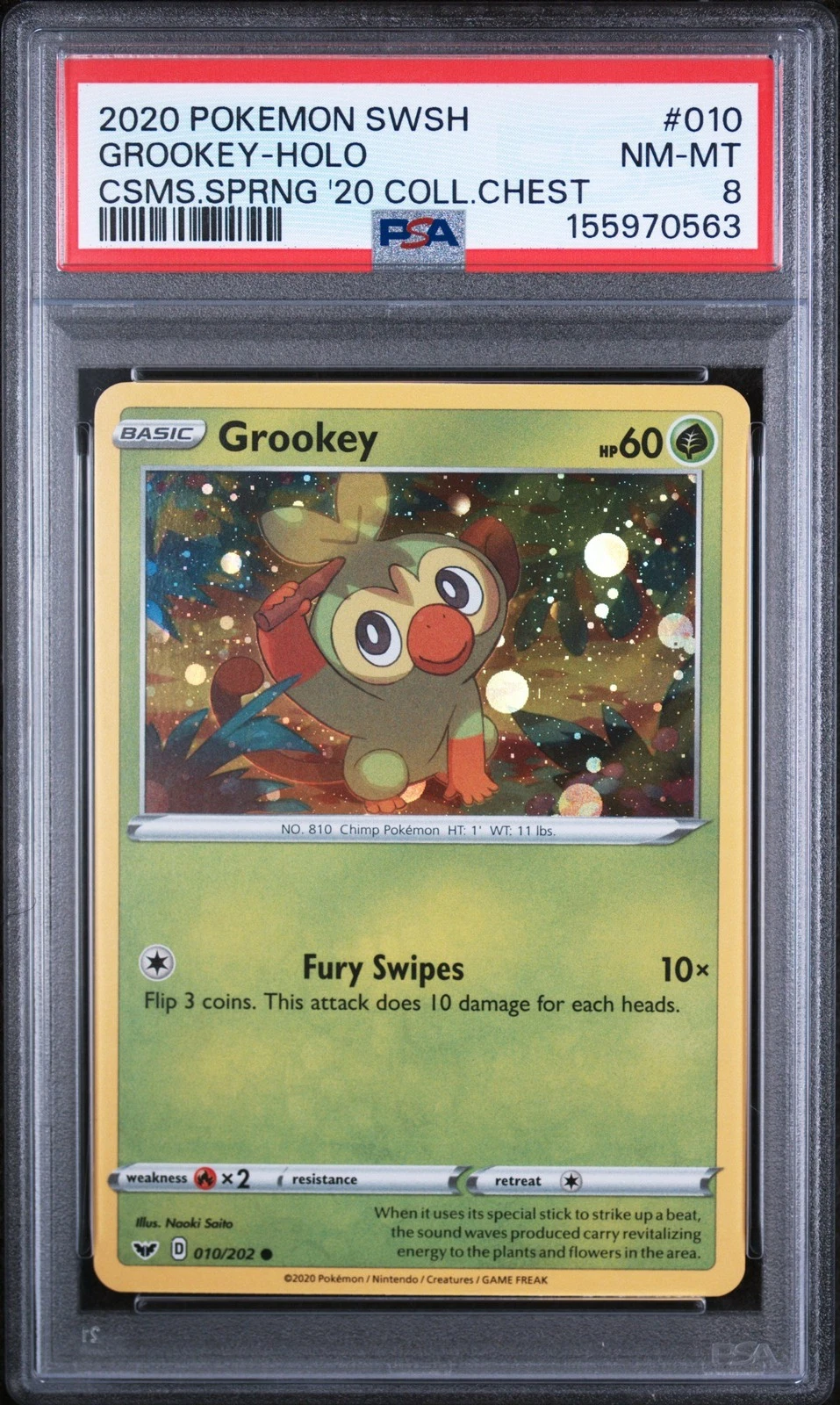 Graded 2020 Pokemon Sword & Shield Grookey-Holo #010 Card PSA 8 Near Mint