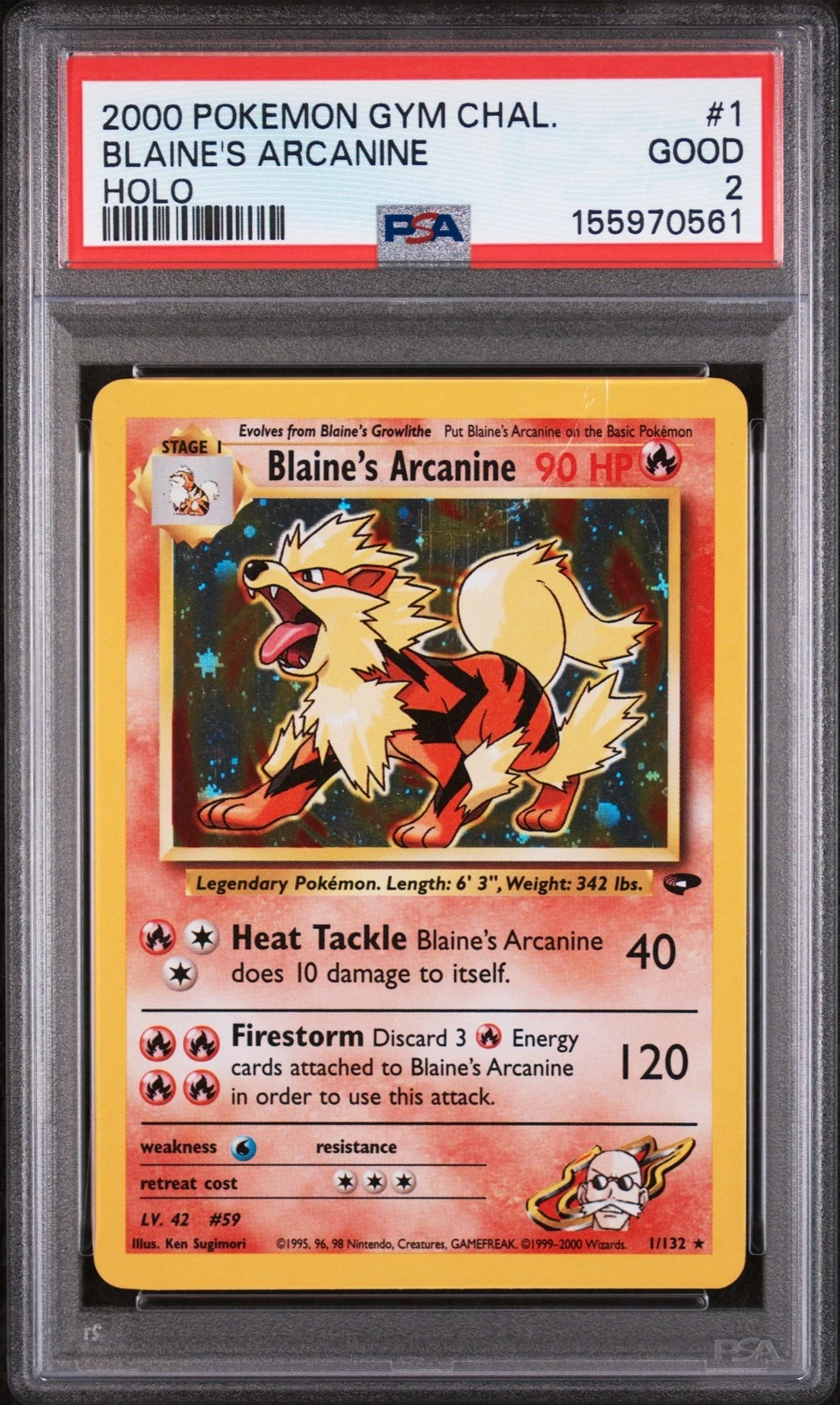 Graded 2000 Pokemon Gym Challenge Blaine's Arcanine #1 Card PSA 2 Good