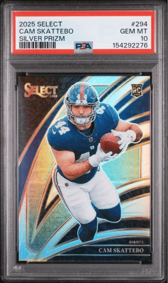 Graded 2025 Panini Select Cam Skattebo #294 Silver RC Football Card PSA 10