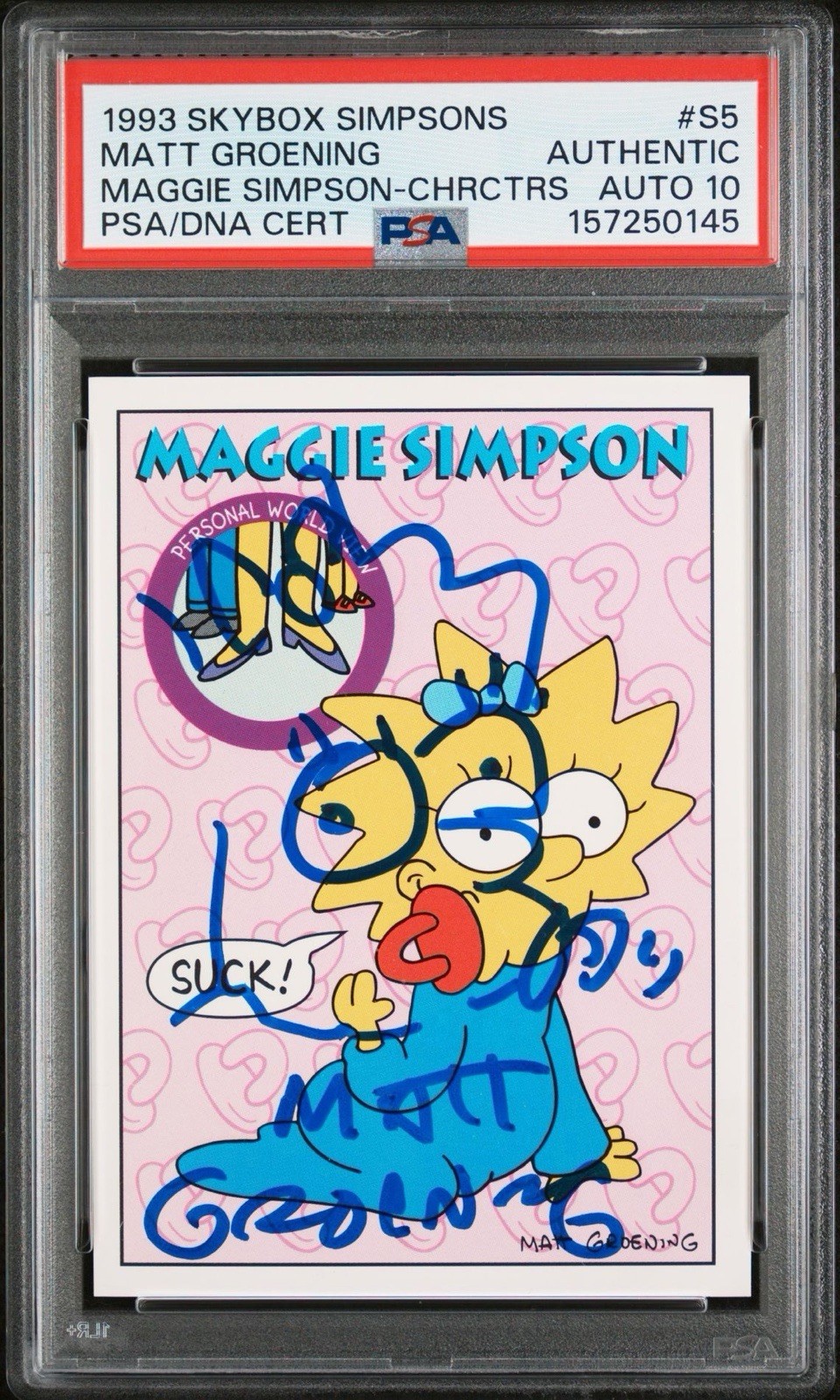 1993 Skybox Simpsons #S5 Matt Groening Signed Maggie Simpson Rookie PSA AUTO 10