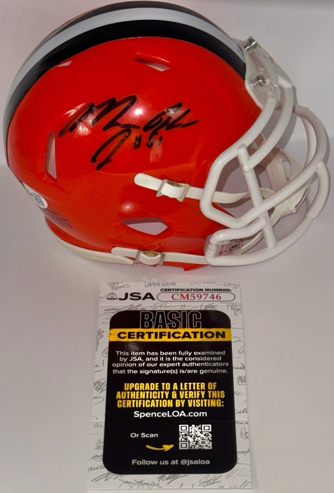 Michael Hall Jr Signed Autographed Cleveland Browns Mini Helmet JSA COA