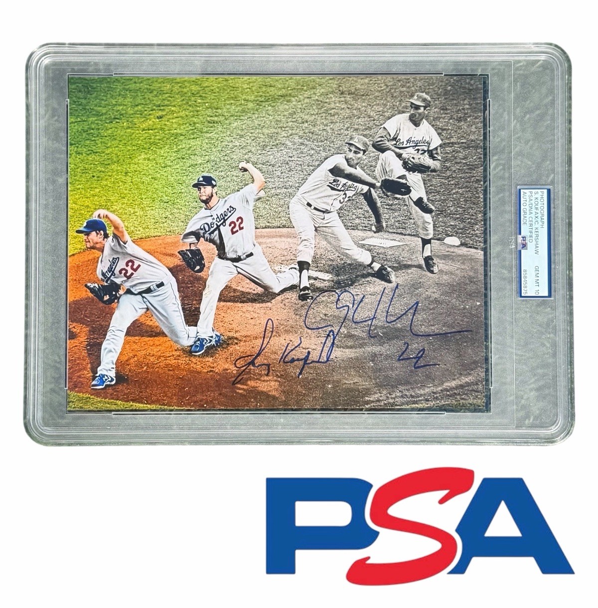 Sandy Koufax & Clayton Kershaw Signed 8x10 Photo PSA GEM MT 10 AUTO DODGERS